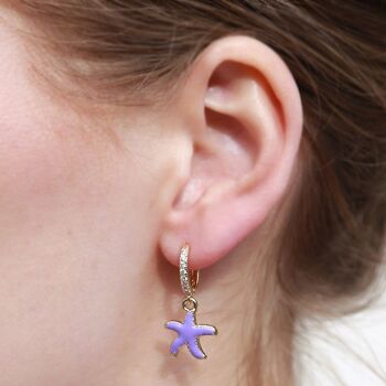 Boucles d'oreilles dorées étoile de mer violet 2