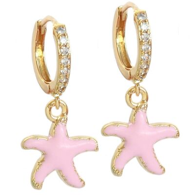 Gold earrings starfish pink