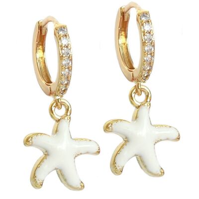 Pendientes oro estrella de mar blanco