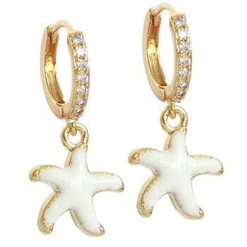 Boucles d'oreilles dorées étoile de mer blanc 1