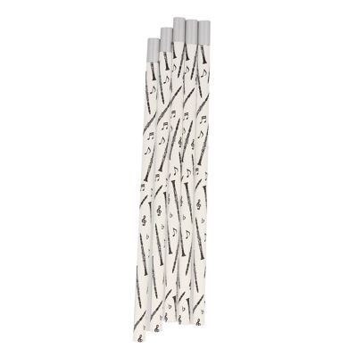 Pencils in white with musical motifs and magnetic head - motif: clarinet