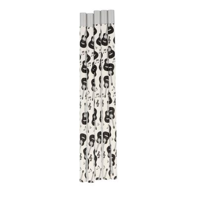 Pencils in white with musical motifs and magnetic head - motif: classical guitar