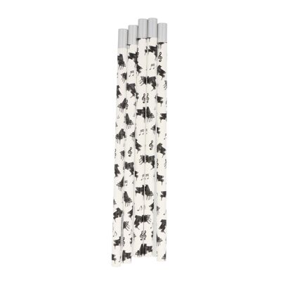 Pencils in white with musical motifs and magnetic head - motif: piano