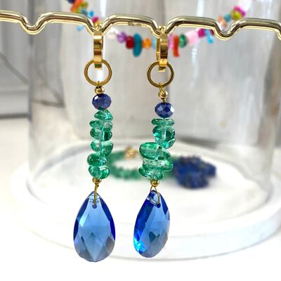 Boucles d'oreilles cristal bleu/vert