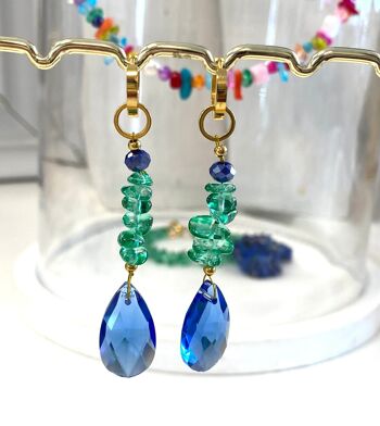 Boucles d'oreilles cristal bleu/vert 1