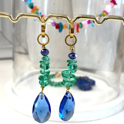 Boucles d'oreilles cristal bleu/vert
