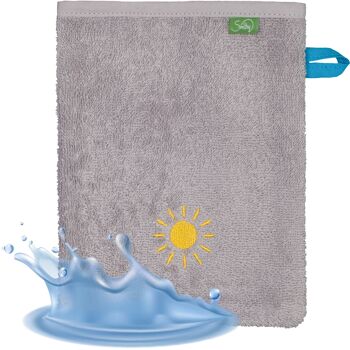 Gant de toilette "soleil", coton bio, gris 1