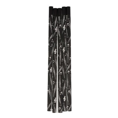 Pencils in black with musical motifs and magnetic head - motif: clarinet