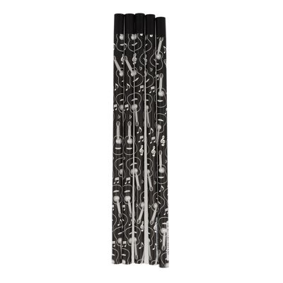 Pencils in black with musical motifs and magnetic head - motif: classical guitar