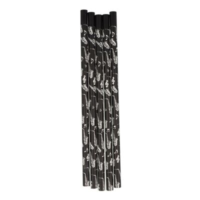 Pencils in black with musical motifs and magnetic head - motif: saxophone