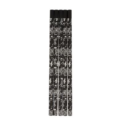 Pencils in black with musical motifs and magnetic head - motif: drums