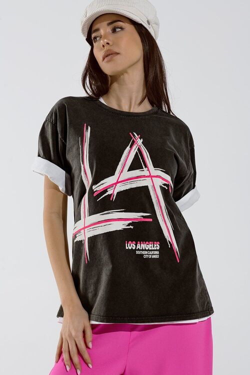 Camiseta Relaxed negra logo LA Los Angeles estampado
