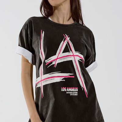 Camiseta Relaxed nera con logo LA Los Angeles estampado