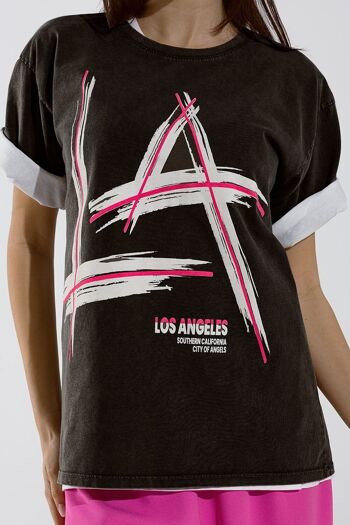 Camiseta Relaxed noir logo LA Los Angeles estampado 4