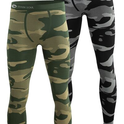 Pantalon fonctionnel thermique sans coutures Stark Soul® pour homme au look camouflage gris dans un seul paquet