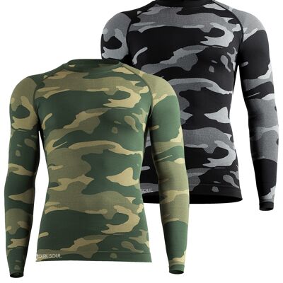 Chemise à manches longues à fonction thermique sans coutures Stark Soul® pour homme au look camouflage dans un seul paquet