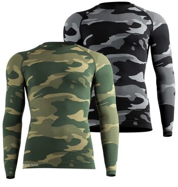 Chemise à manches longues à fonction thermique sans coutures Stark Soul® pour homme au look camouflage dans un seul paquet 1