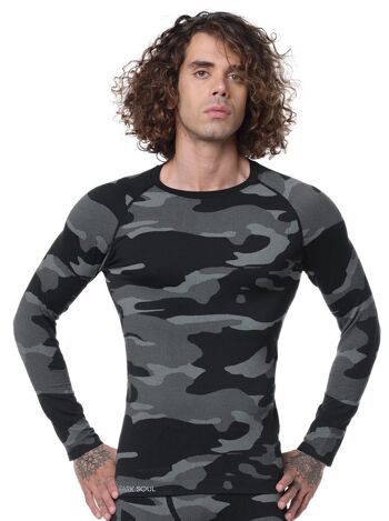 Chemise à manches longues à fonction thermique sans coutures Stark Soul® pour homme au look camouflage dans un seul paquet 3