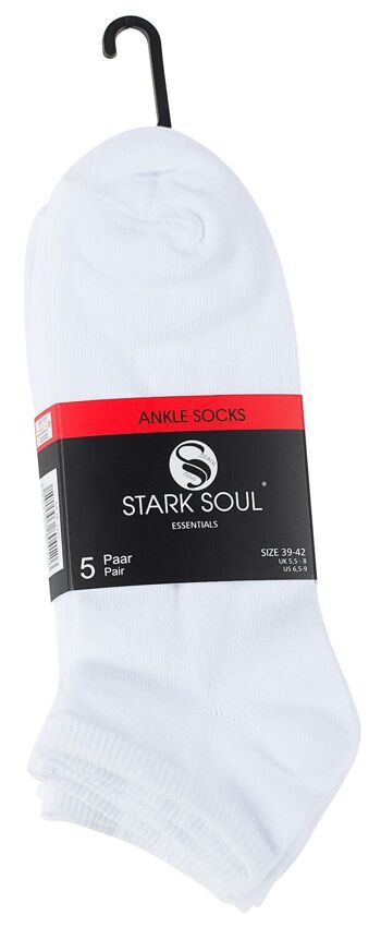 Chaussettes baskets unisexes en coton Stark Soul® blanches de la série ESSENTIAL en paquet de 5 2