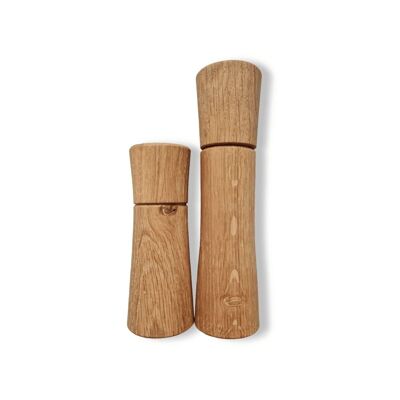 Moulin à épices "PremiumSpice" en bois de récupération - set (14 cm + 21 cm)