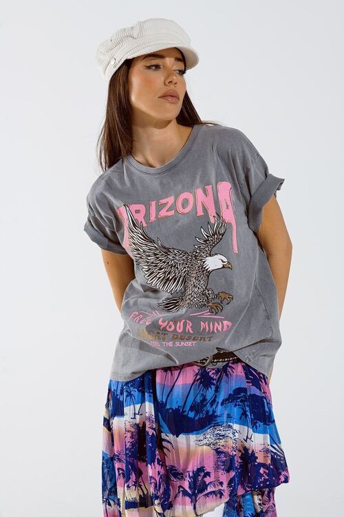 Camiseta Arizona con Estampado Digital Águila en Gris