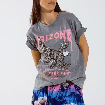 Camiseta Arizona con Estampado Digital Águila en Gris