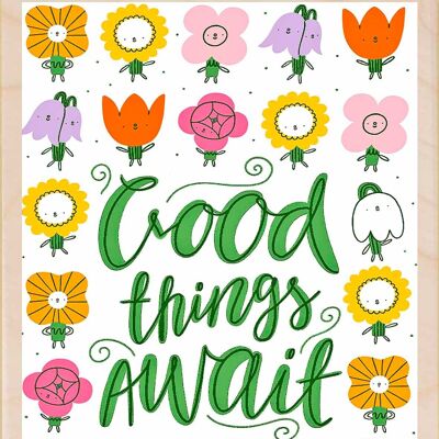 Holzpostkarte „GOOD THINGS AWAIT“-Karte