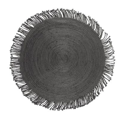 Jute rug, round, with braided fringes Ø120 cm granite color