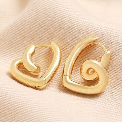 Grandes boucles d'oreilles créoles en forme de cœur griffonné en or