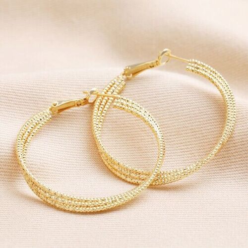 Dotted Triple Twisted Hoop Earrings In Gold