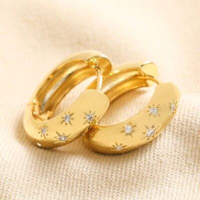 Scattered Crystal Stars Chunky Hoop Earrings in Gold