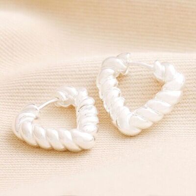 Twisted Rope Creole Heart Outline Hoop Earrings In Silver