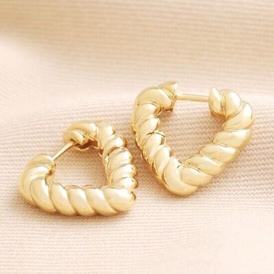 Twisted Rope Creole Heart Outline Hoop Earrings In Gold