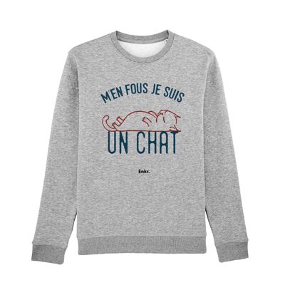 SWEAT GRIS CHINÉ FEMME M'EN FOUS JE SUIS UN CHAT