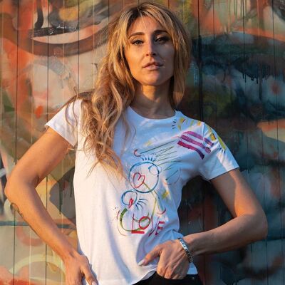 B.WANT.B Black Label White Love T-shirt Hand painted Woman