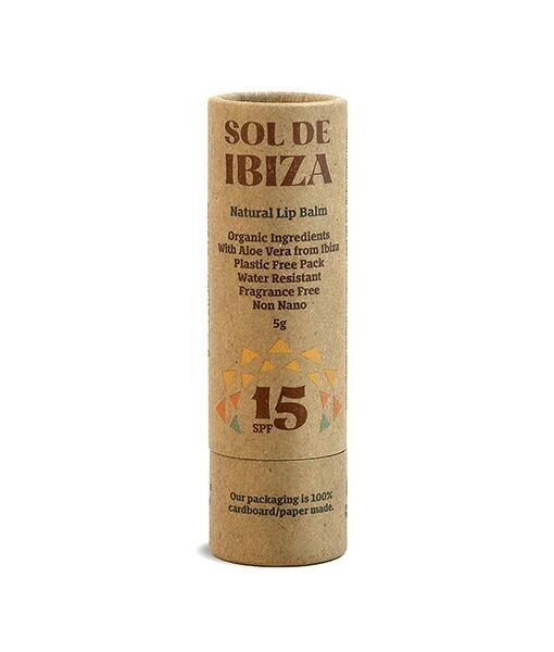 Balsamo labbra naturale SPF15 Sol de Ibiza. Filtri minerali. niente plastica 5 grammi