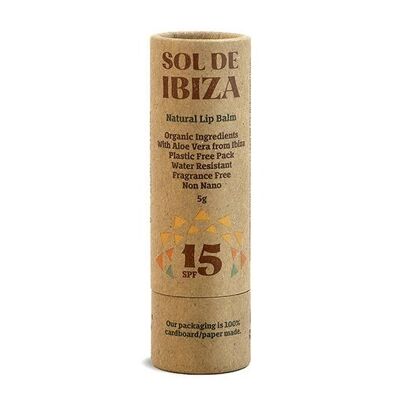 Baume à lèvres naturel SPF15 Sol de Ibiza. Filtres minéraux. pas de plastique 5 grammes