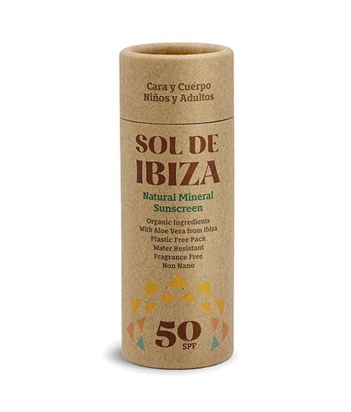 Stick Solar natural SPF50 Sol de Ibiza. BIO. Filtros minerales. Sin plástico. Barra de 40 gr.