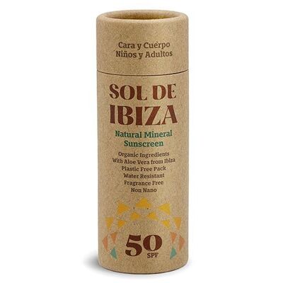 Stick Solar natural SPF50 Sol de Ibiza. BIO. Filtros minerales. Sin plástico. Barra de 40 gr.