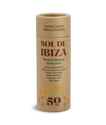 Stick solaire naturel SPF50 Sol de Ibiza. BIO. Filtres minéraux. pas de plastique Barre de 40g. 1