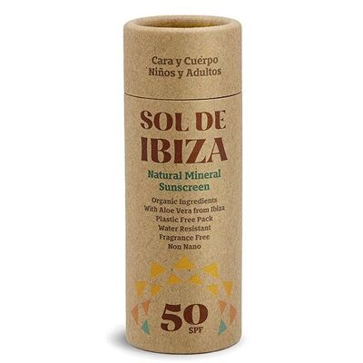 Stick solaire naturel SPF50 Sol de Ibiza. BIO. Filtres minéraux. pas de plastique Barre de 40g.