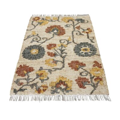 Samarkand linen/rust/verdigris rug, jute