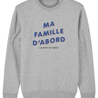 SUDADERA HOMBRE GRIS JASPEADO MI FAMILIA PRIMERO (el resto ya veremos)