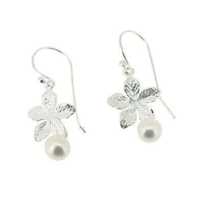 Sterling Silver Floral Earrings with Pearl and Presentation Box