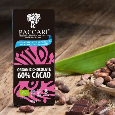 Chocolat bio 60% cacao – sans sucre