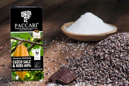 WWF Sonderedition – Bio Schokolade Cuzco Salz & Nibs, 60% Kakao