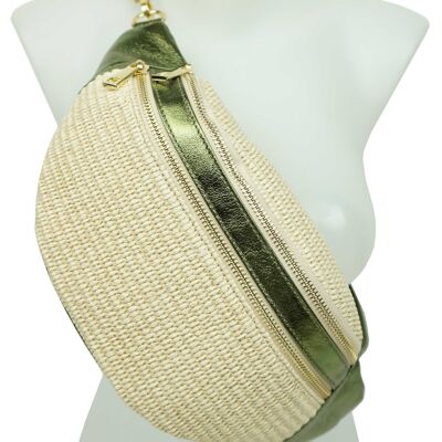 Bum bag in split leather trimmed with raffia Venise 53013