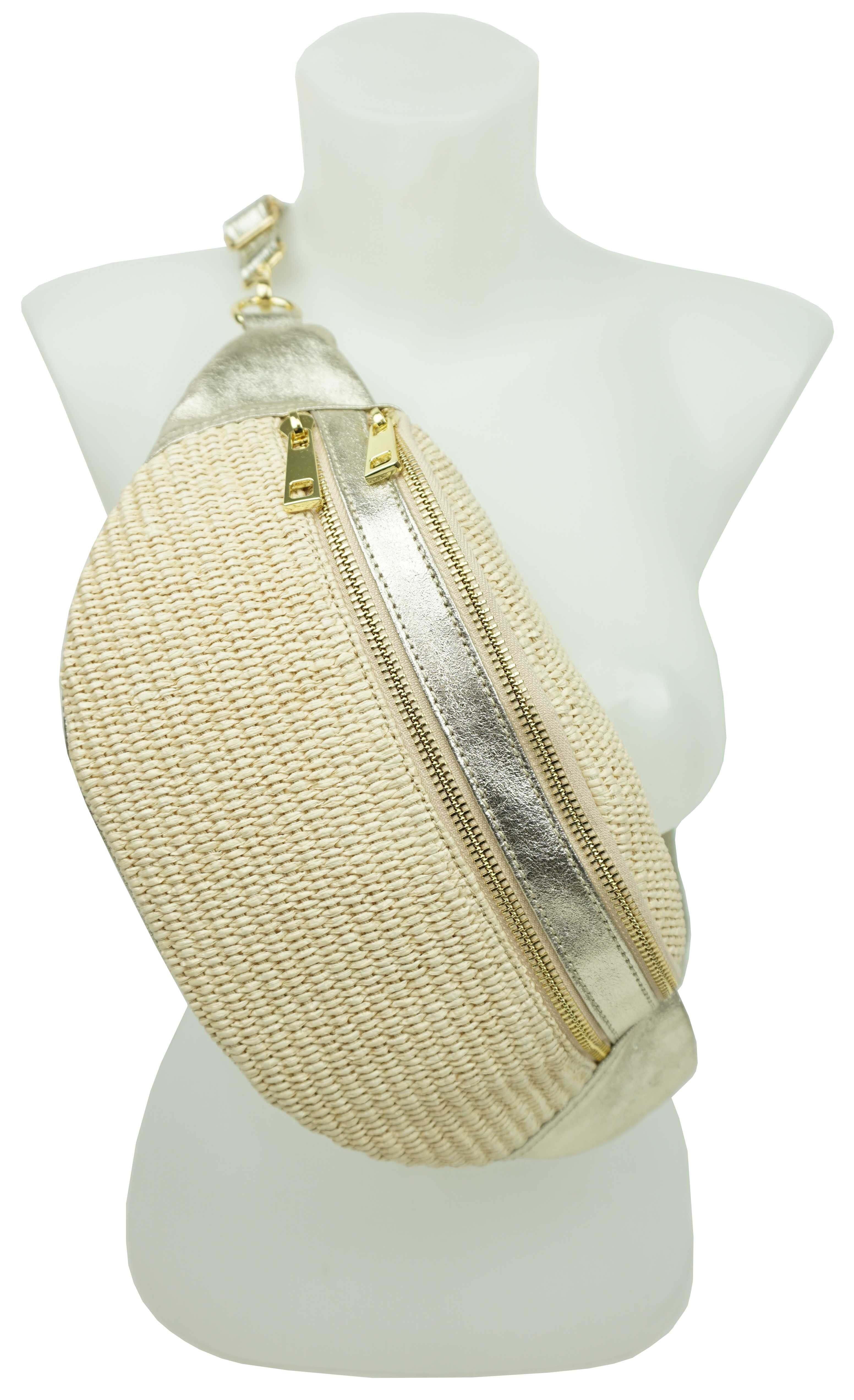 Sac banane en croûte de cuir garni raphia Venise 53013