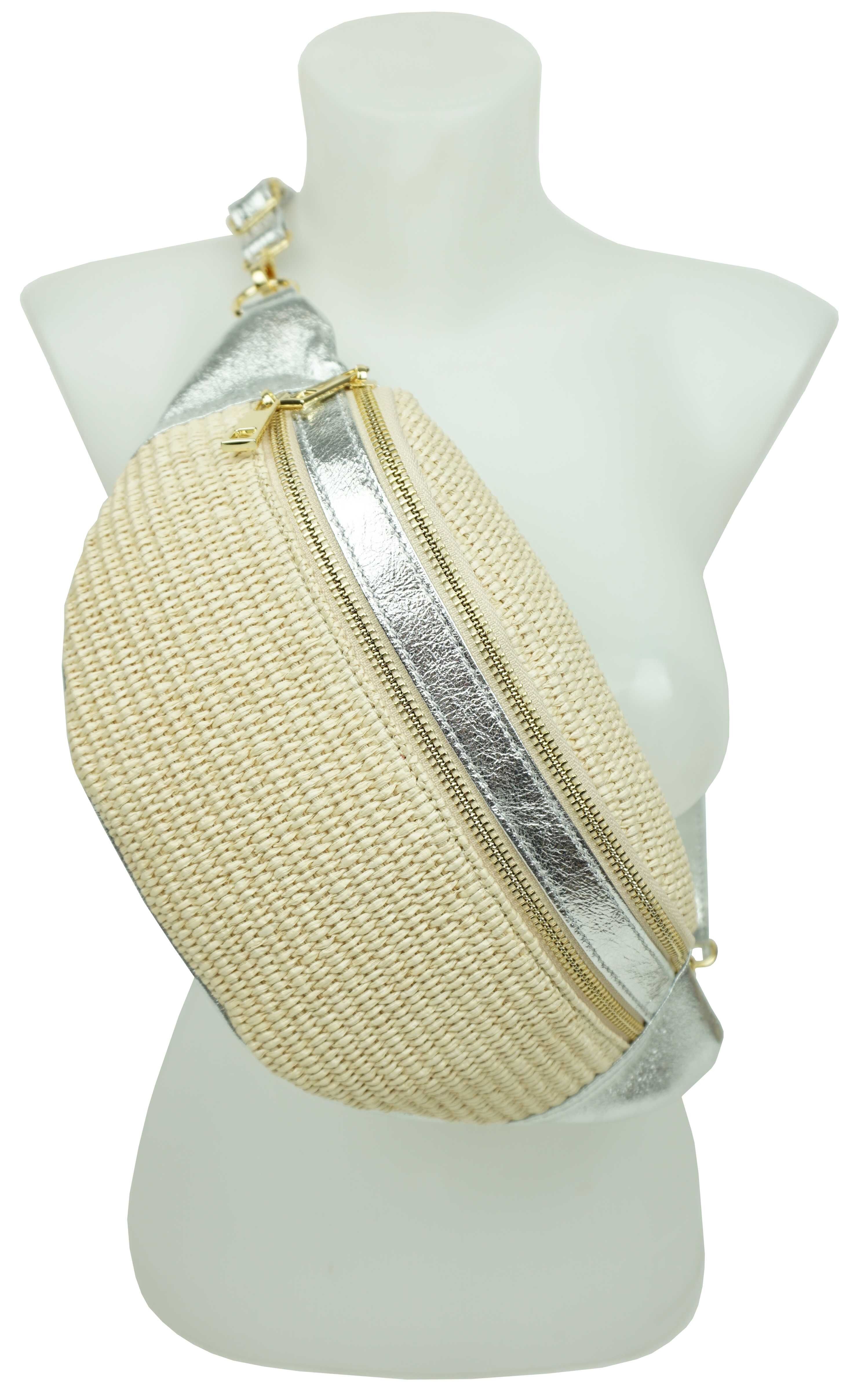 Sac banane en croûte de cuir garni raphia Venise 53013