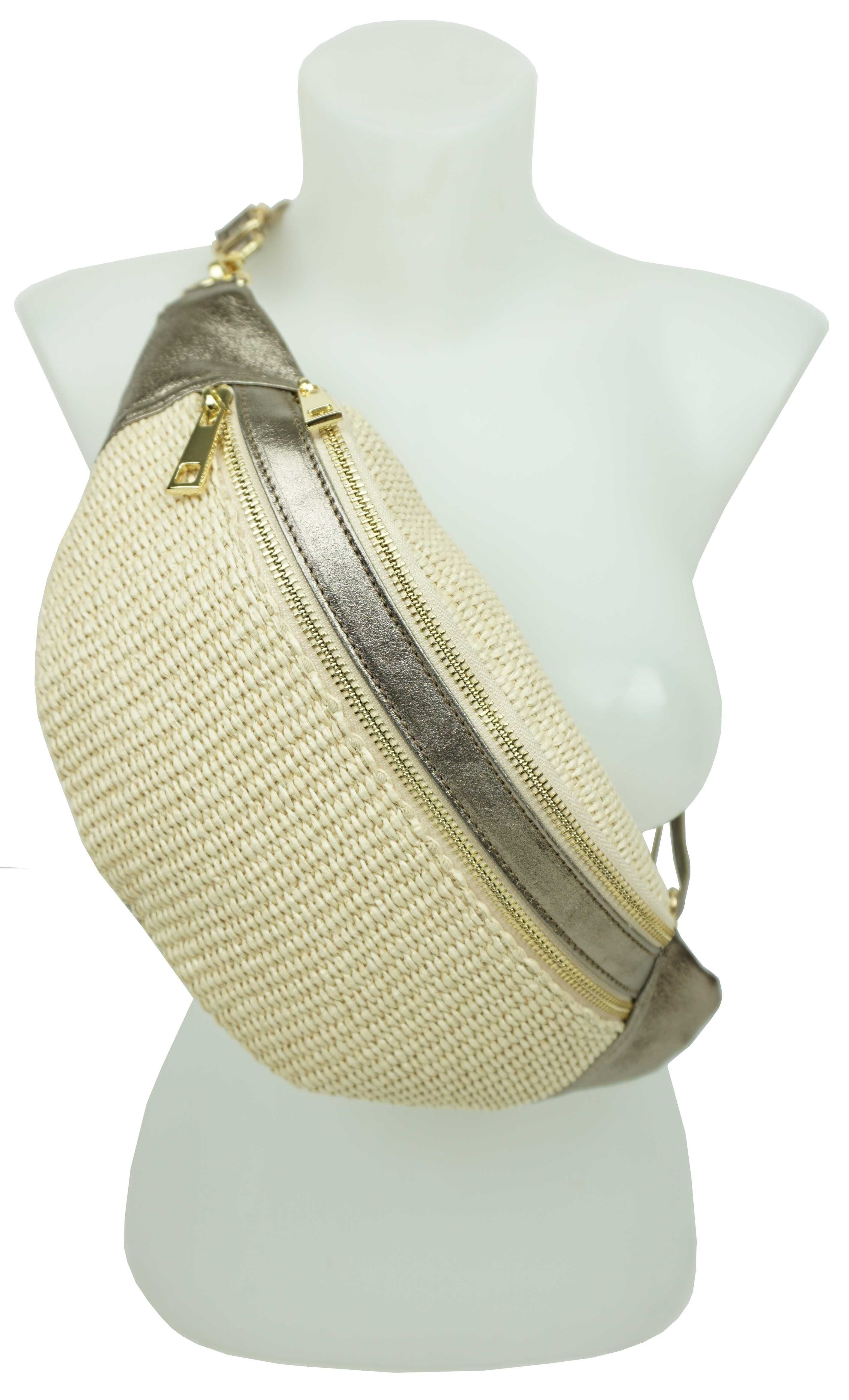Sac banane en croûte de cuir garni raphia Venise 53013